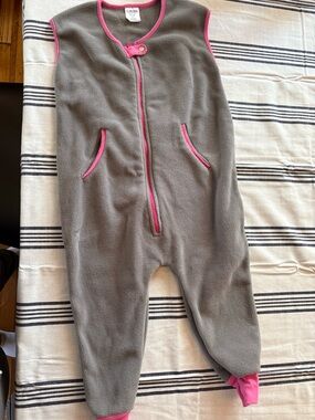 Children's Gray Fleece Footie with Pink Trim